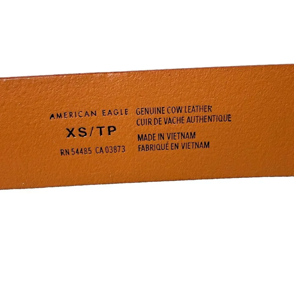 Vtg American Eagle Outfitters AEO Tan Beige Leather Belt Size 26 X-Small Brass